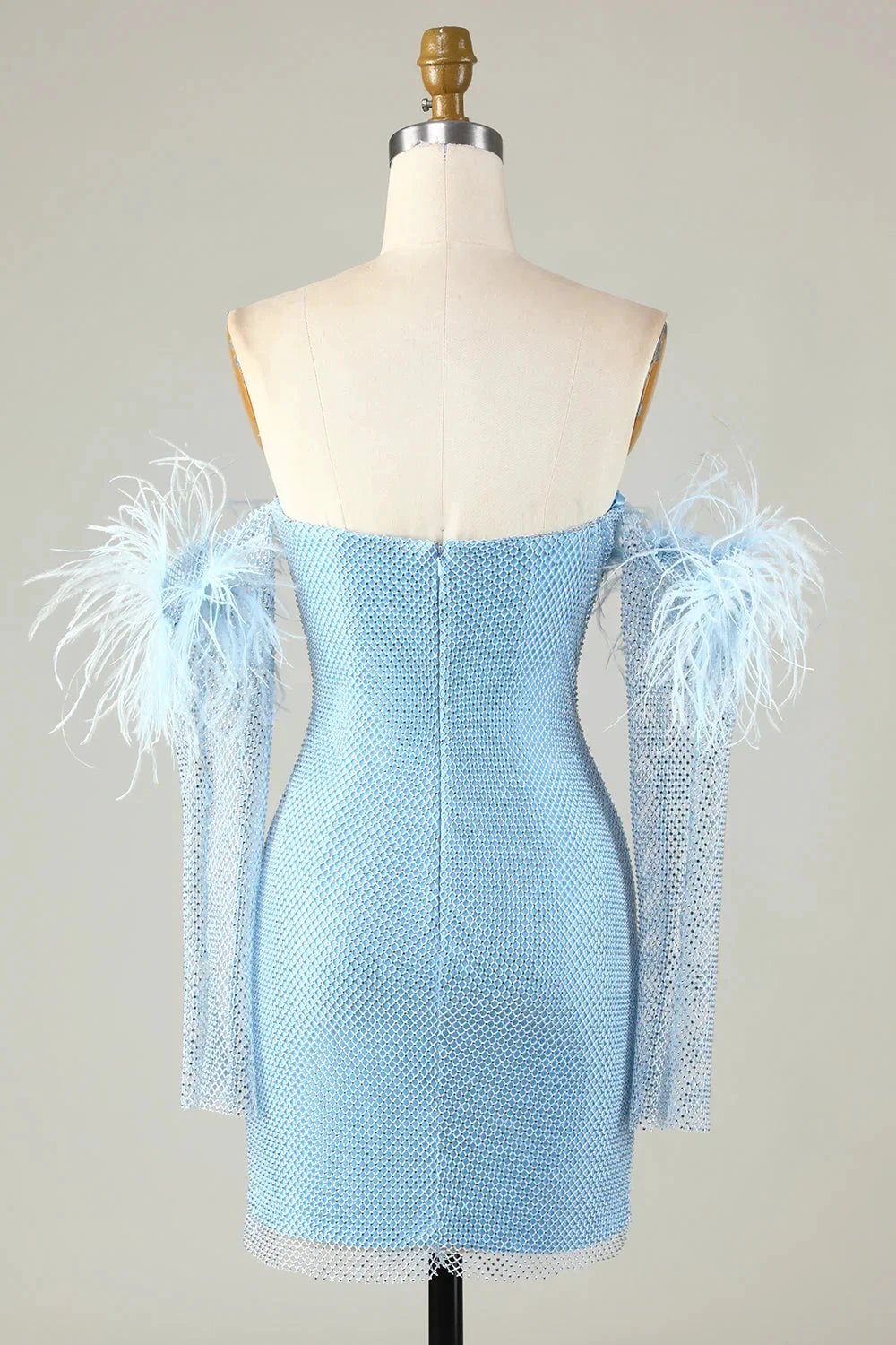 Blue Tight Beaded Short Homecoming Dress With Detachable Sleeves (ZD11546)