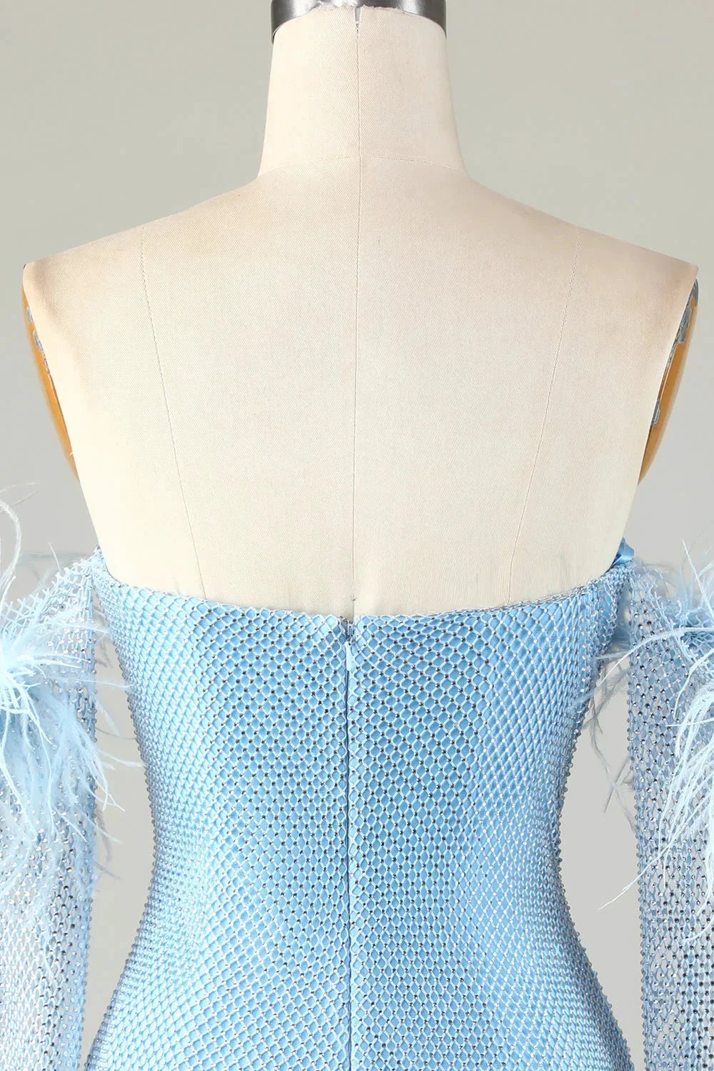 Blue Tight Beaded Short Homecoming Dress With Detachable Sleeves (ZD11546)