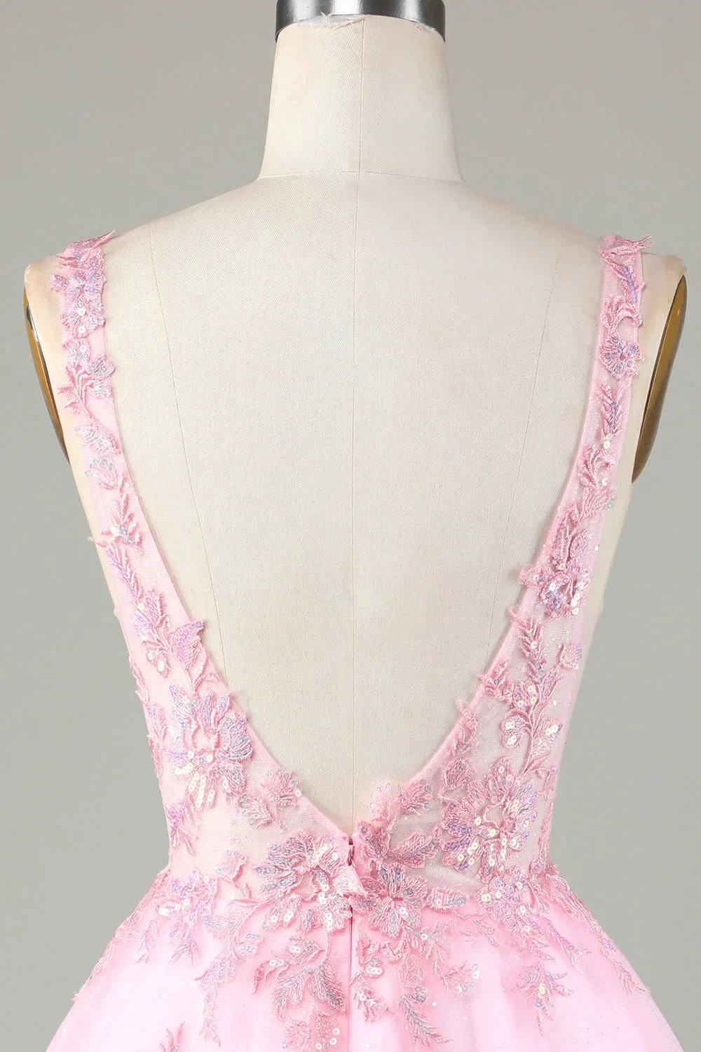 Cute Pink Glitter Sequin Short Backless Homecoming Dress with Appliques (ZD11444)