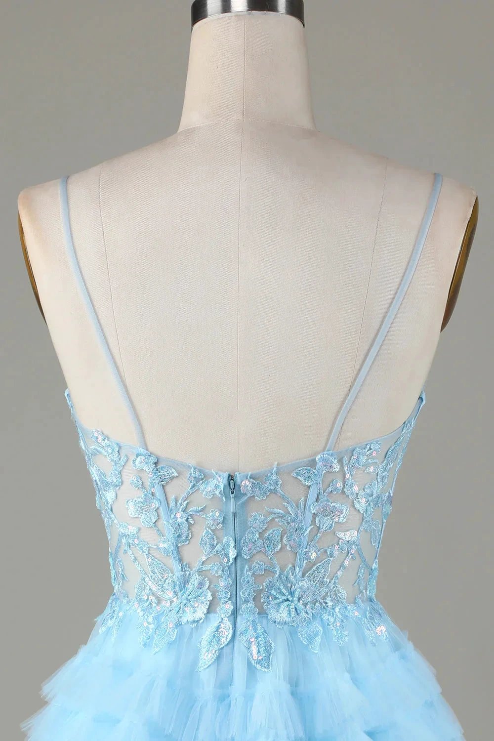 Cute A Line Spaghetti Straps Glitter Blue Short Homecoming Dress with Appliques (ZD11489)