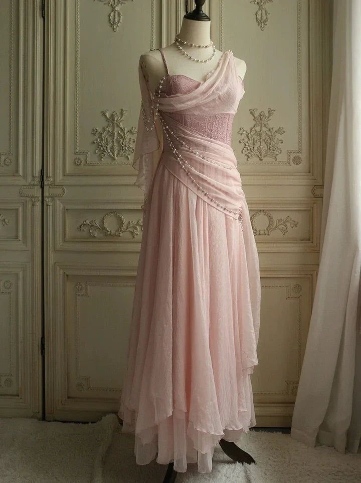 Classy Pink Chiffon A Line Party Dress Formal Evening Dress