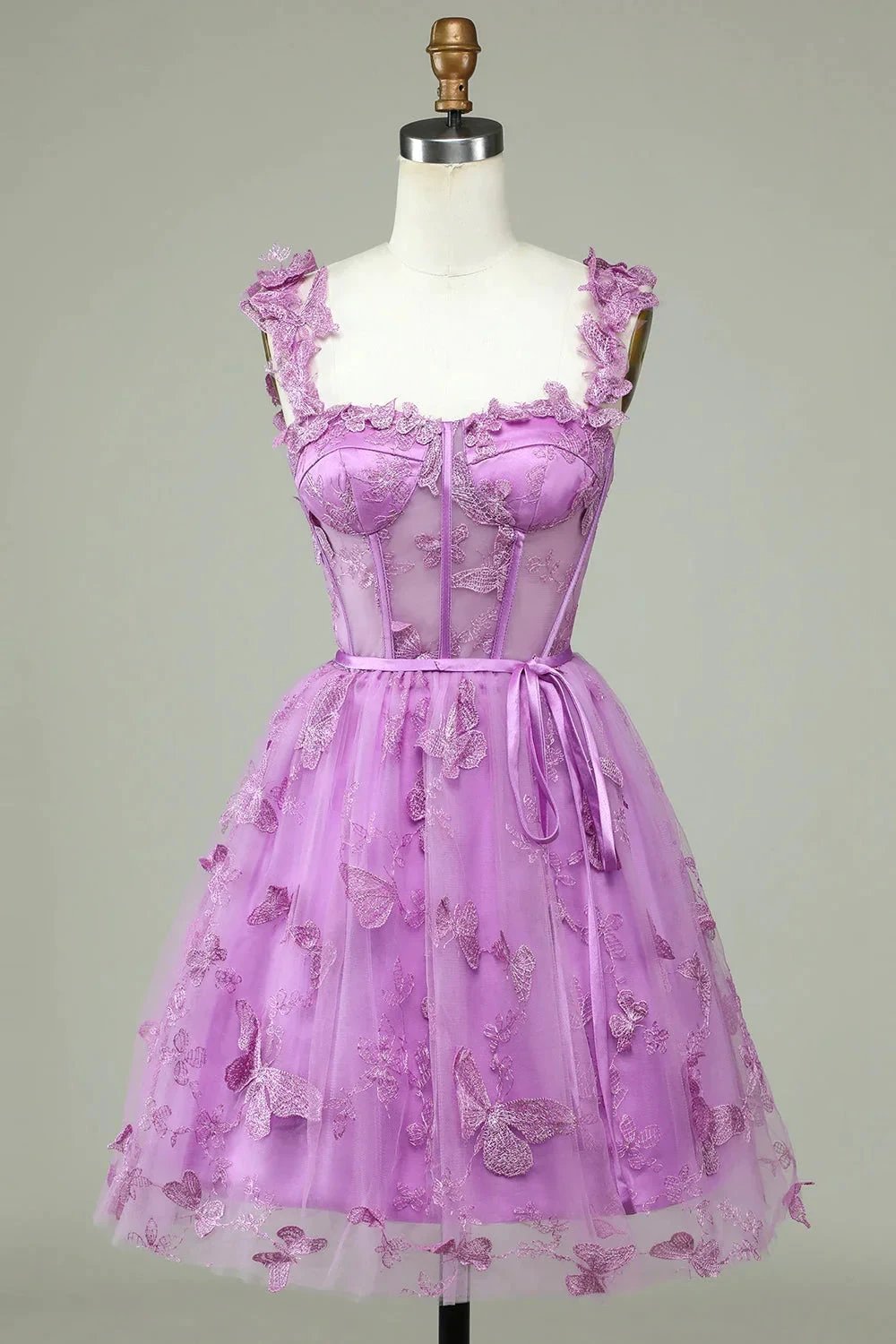 Cute Purple A Line Corset Short Homecoming Dress with Appliques by WEDTREND