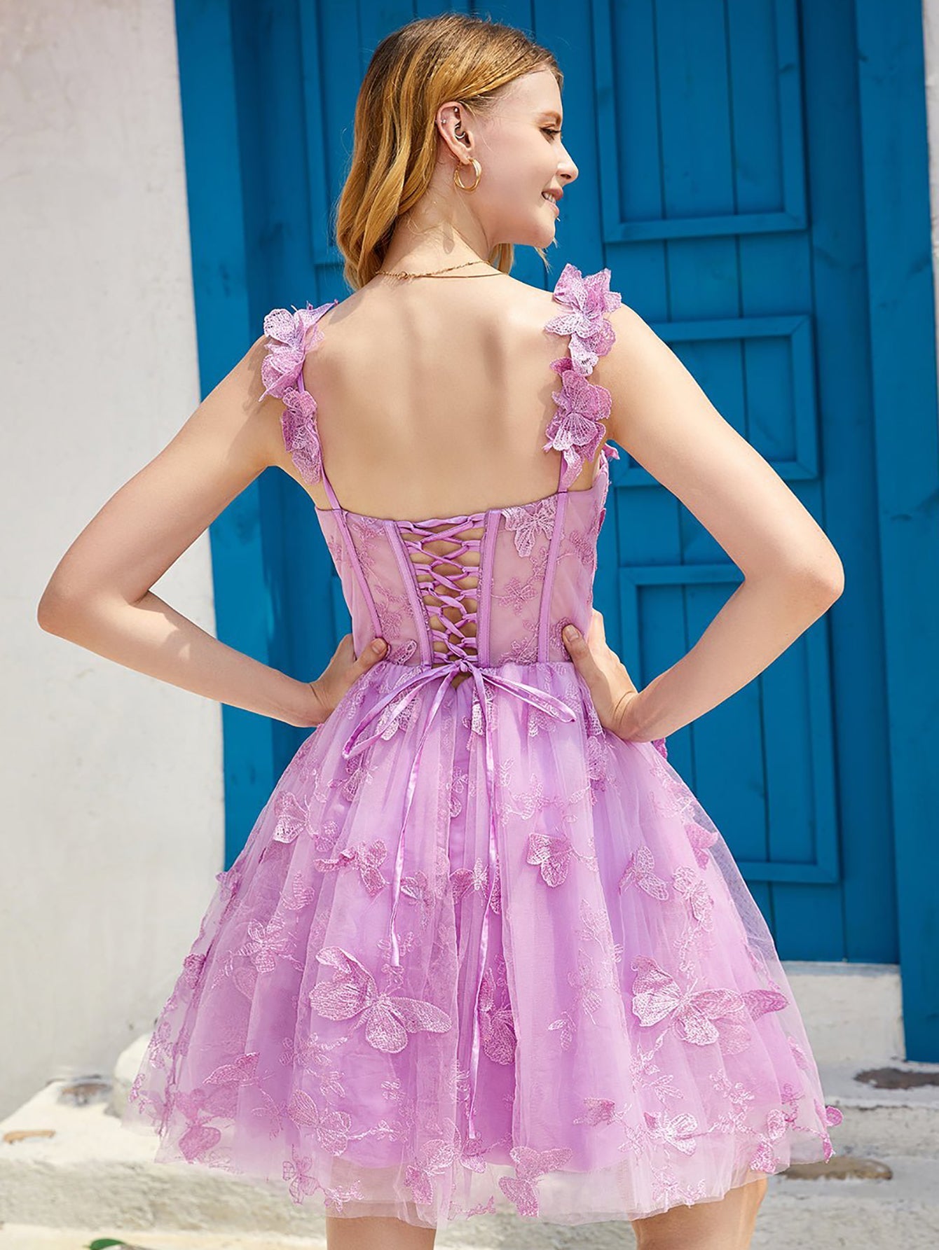 Purple A Line Corset Short Homecoming Dress - Fashionpara