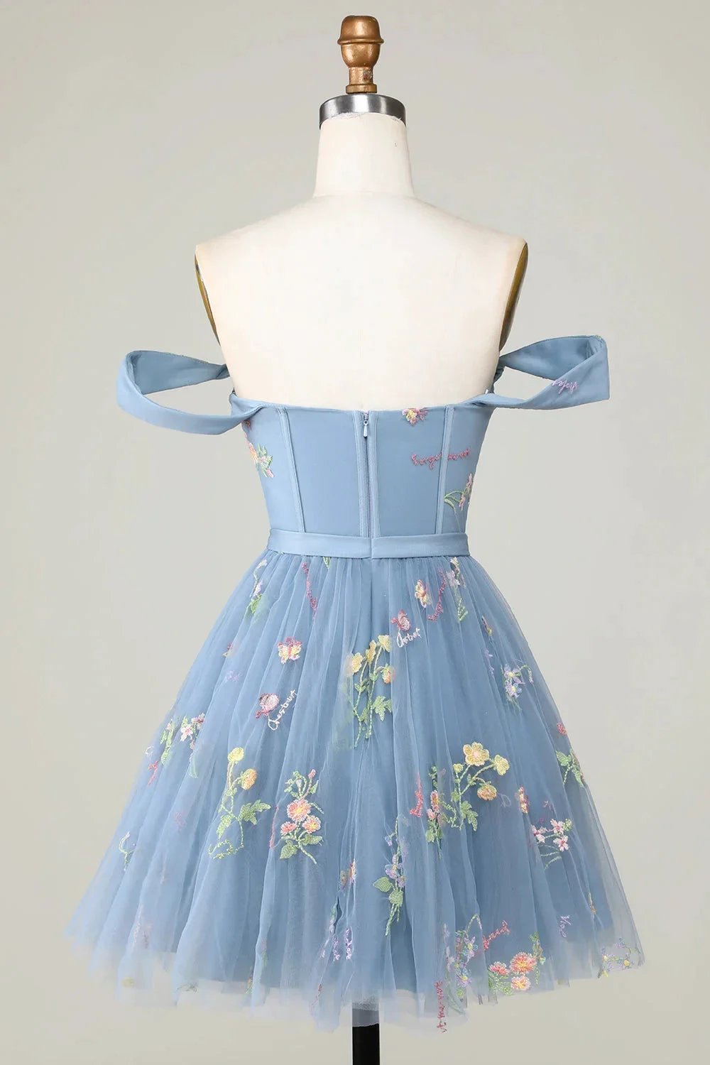 Cute Grey Blue A Line Sweetheart Short Homecoming Dress with Embroidery (ZD11461)