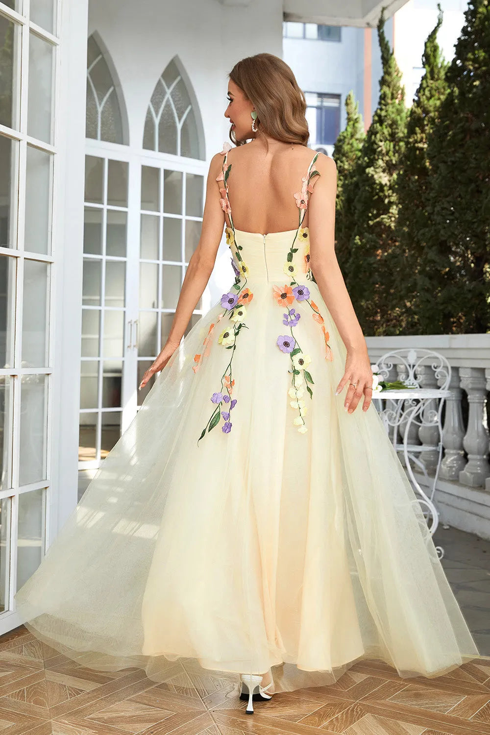 Fairy Tulle Appliques Prom Dress Sweetheart Spaghetti Strap Floor Length Homecoming Dress vestidos de graduación