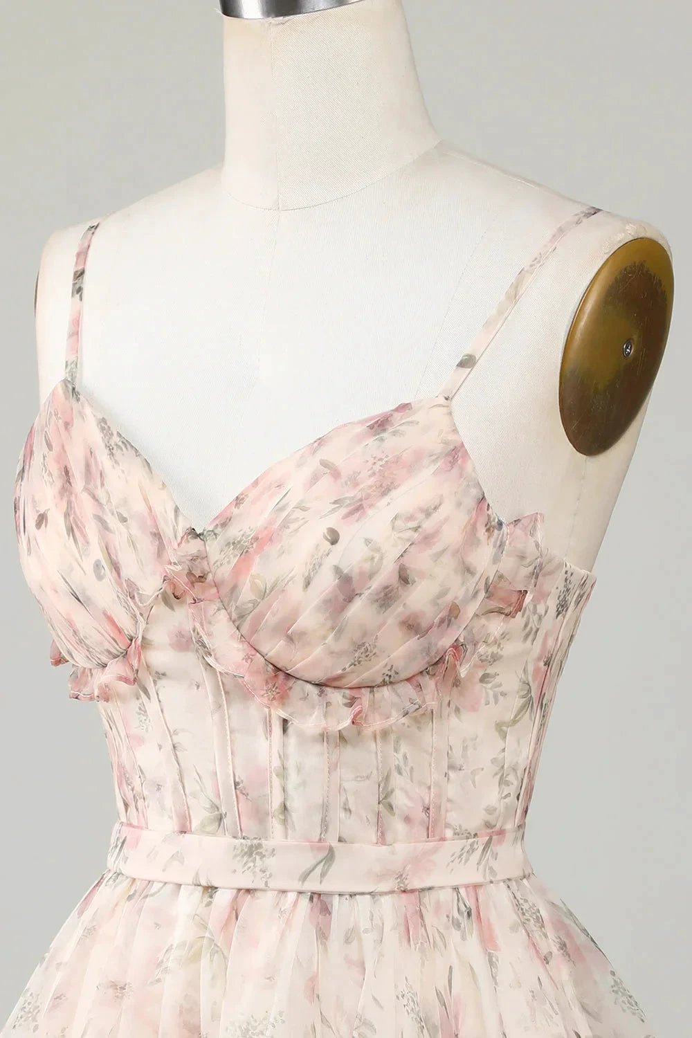 Champagne A-Line Corset Floral Short Homecoming Dress with Lace Up Back (ZD11534)