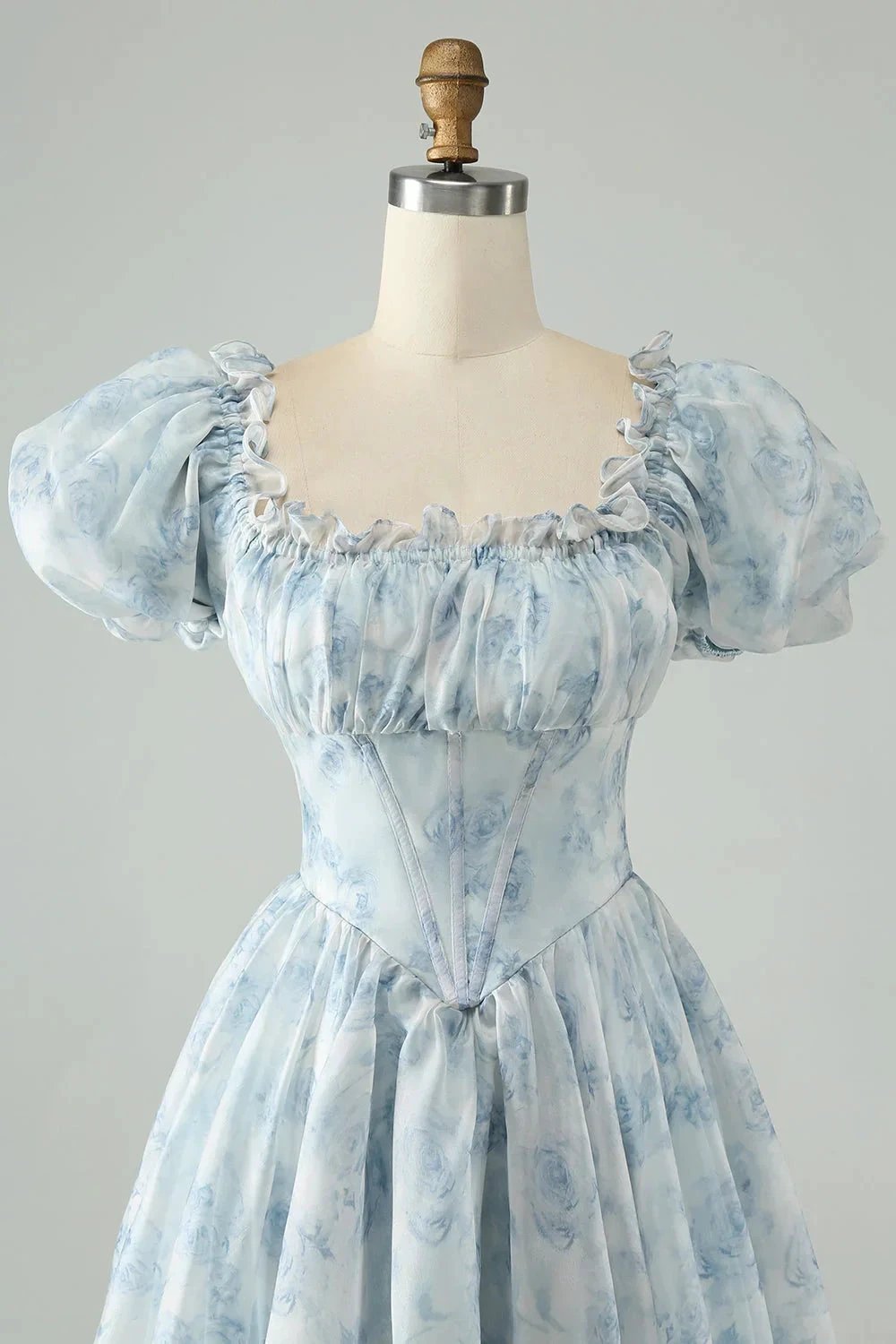 Cute Light Green A Line Square Neck Floral Short Homecoming Dress with Ruffles (ZD11452)