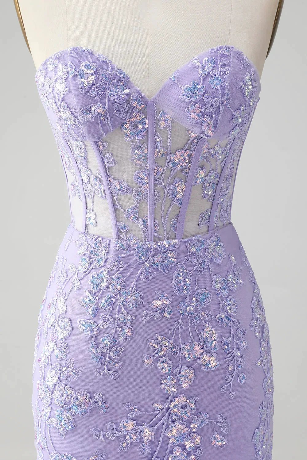 Classy Lilac Bodycon Sweetheart Corset Short Homecoming Dress with Sequins (ZD11496)
