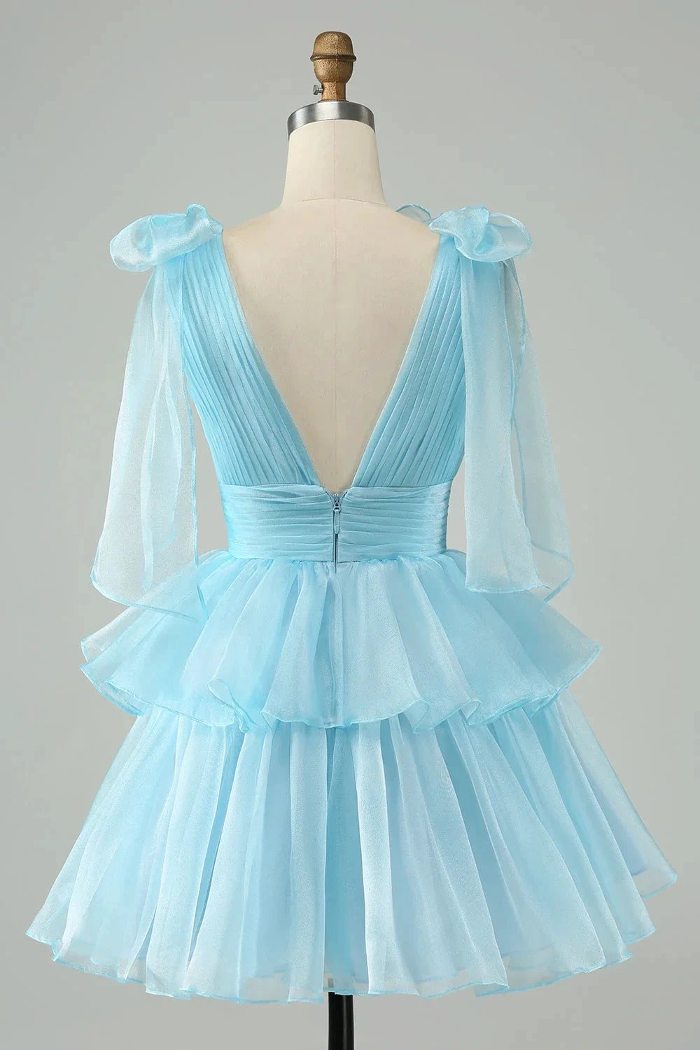 Cute Hot Pink A Line V Neck Backless Pleated Tiered Short Homecoming Dress (ZD11454)