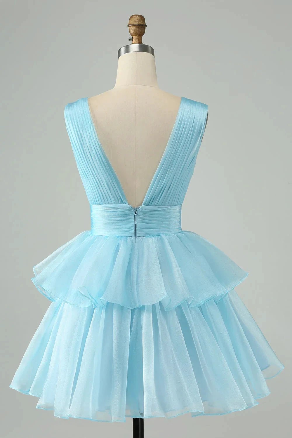 Cute Hot Pink A Line V Neck Backless Pleated Tiered Short Homecoming Dress (ZD11454)