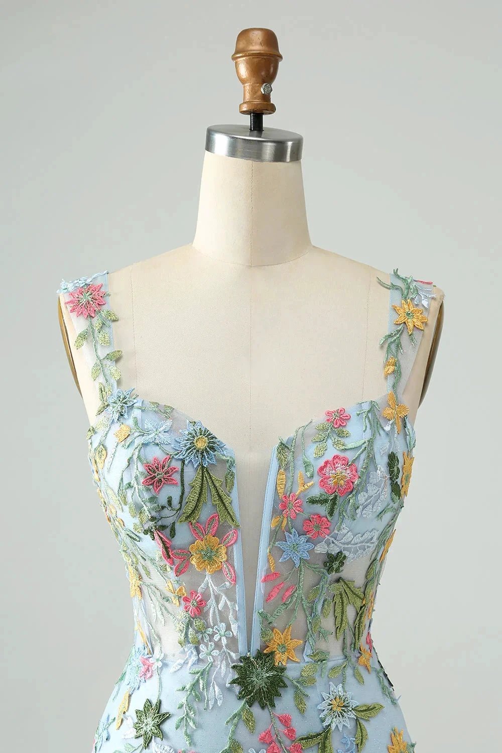 Blue Flower Mermaid Off The Shoulder Corset Short Homecoming Dress with Embroidery (ZD11550)