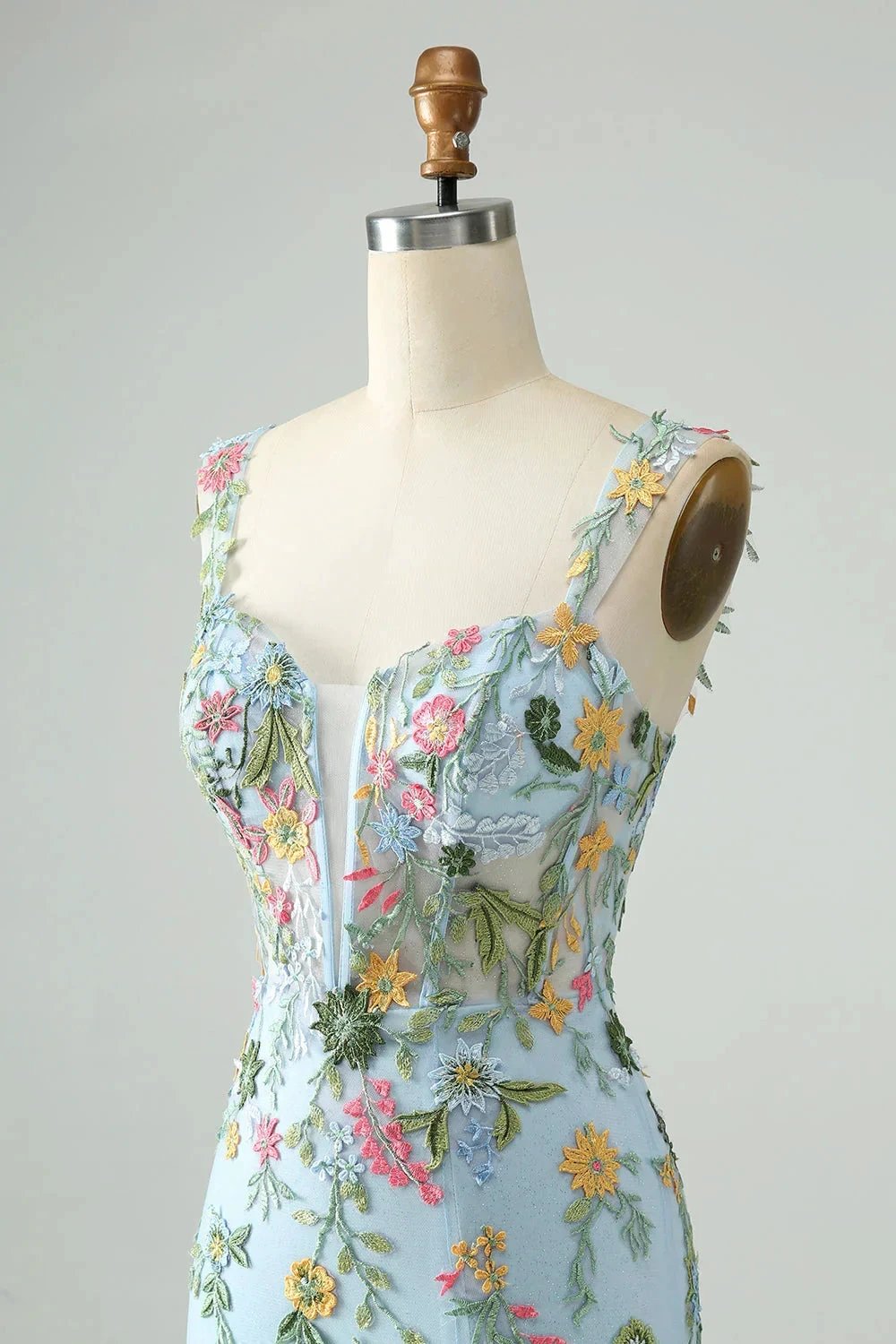 Blue Flower Mermaid Off The Shoulder Corset Short Homecoming Dress with Embroidery (ZD11550)