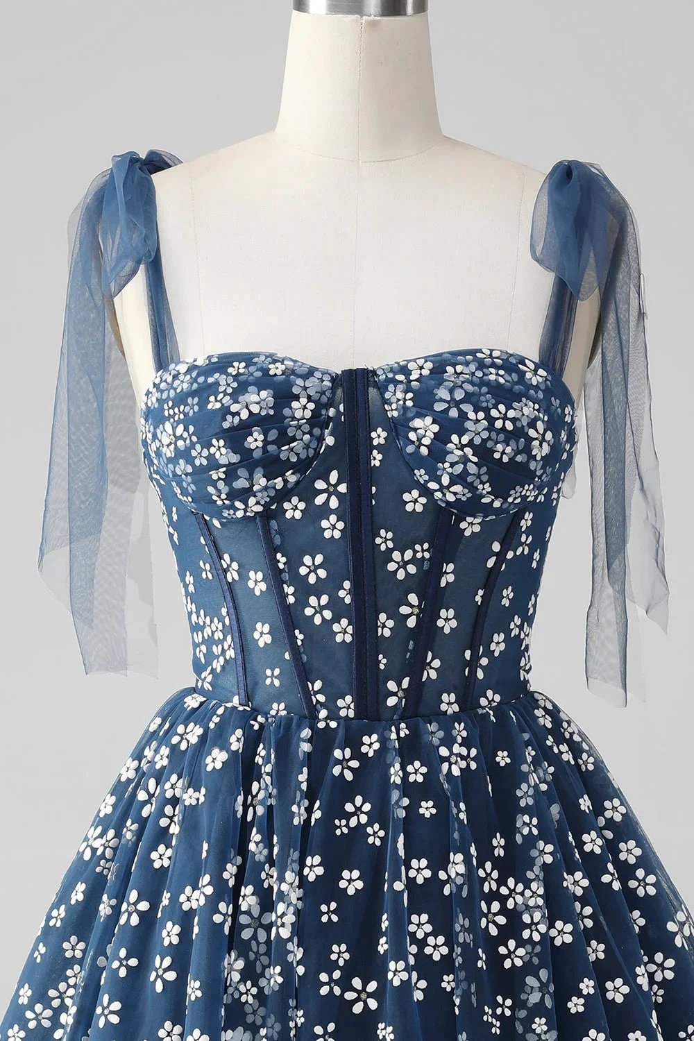 Cute A Line Spaghetti Straps Print Corset Navy Short Homecoming Dress (ZD11488)