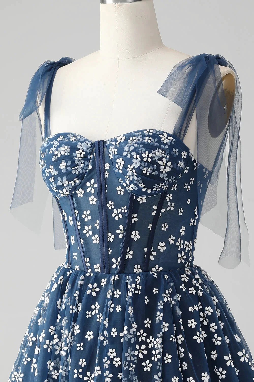 Cute A Line Spaghetti Straps Print Corset Navy Short Homecoming Dress (ZD11488)