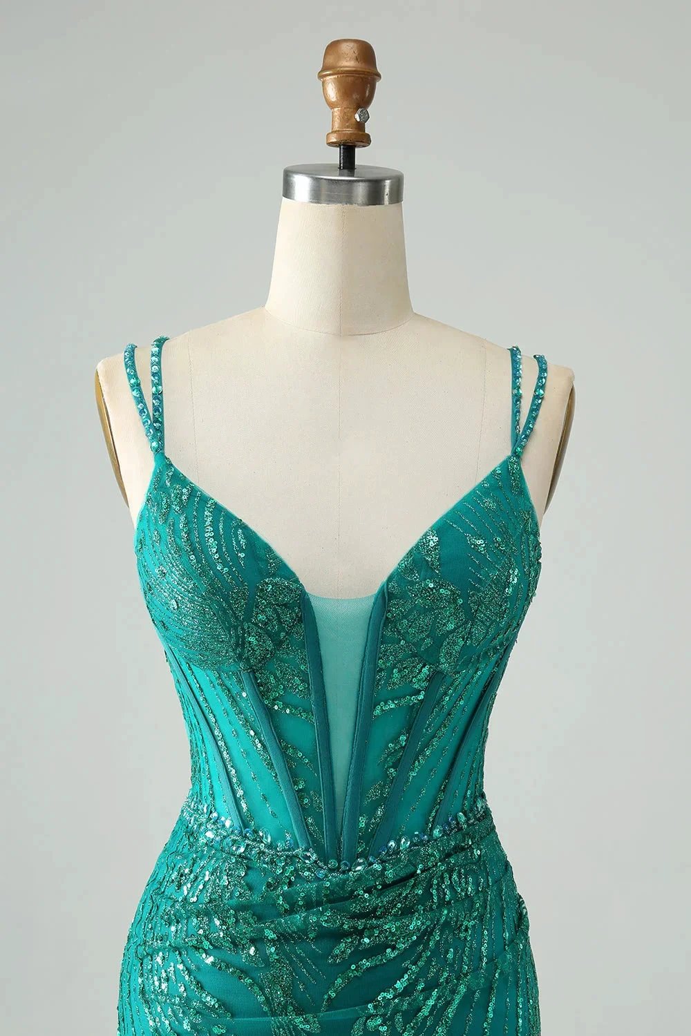 Classy Dark Green Bodycon Spaghetti Straps Corset Sequin Short Homecoming Dress (ZD11498)