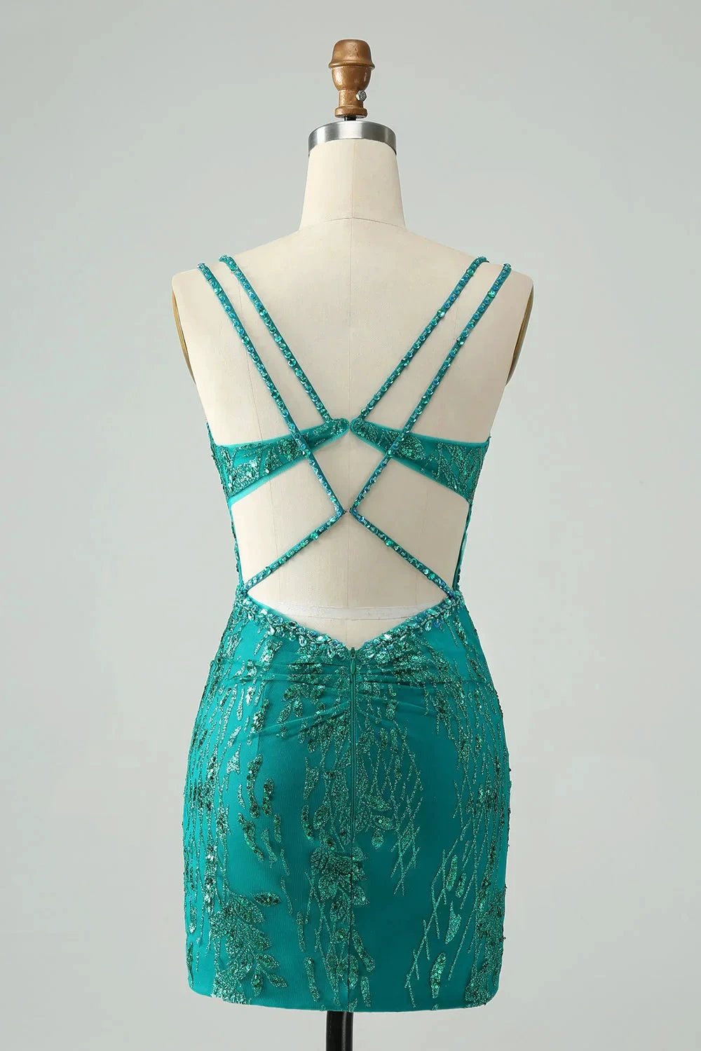 Classy Dark Green Bodycon Spaghetti Straps Corset Sequin Short Homecoming Dress (ZD11498)