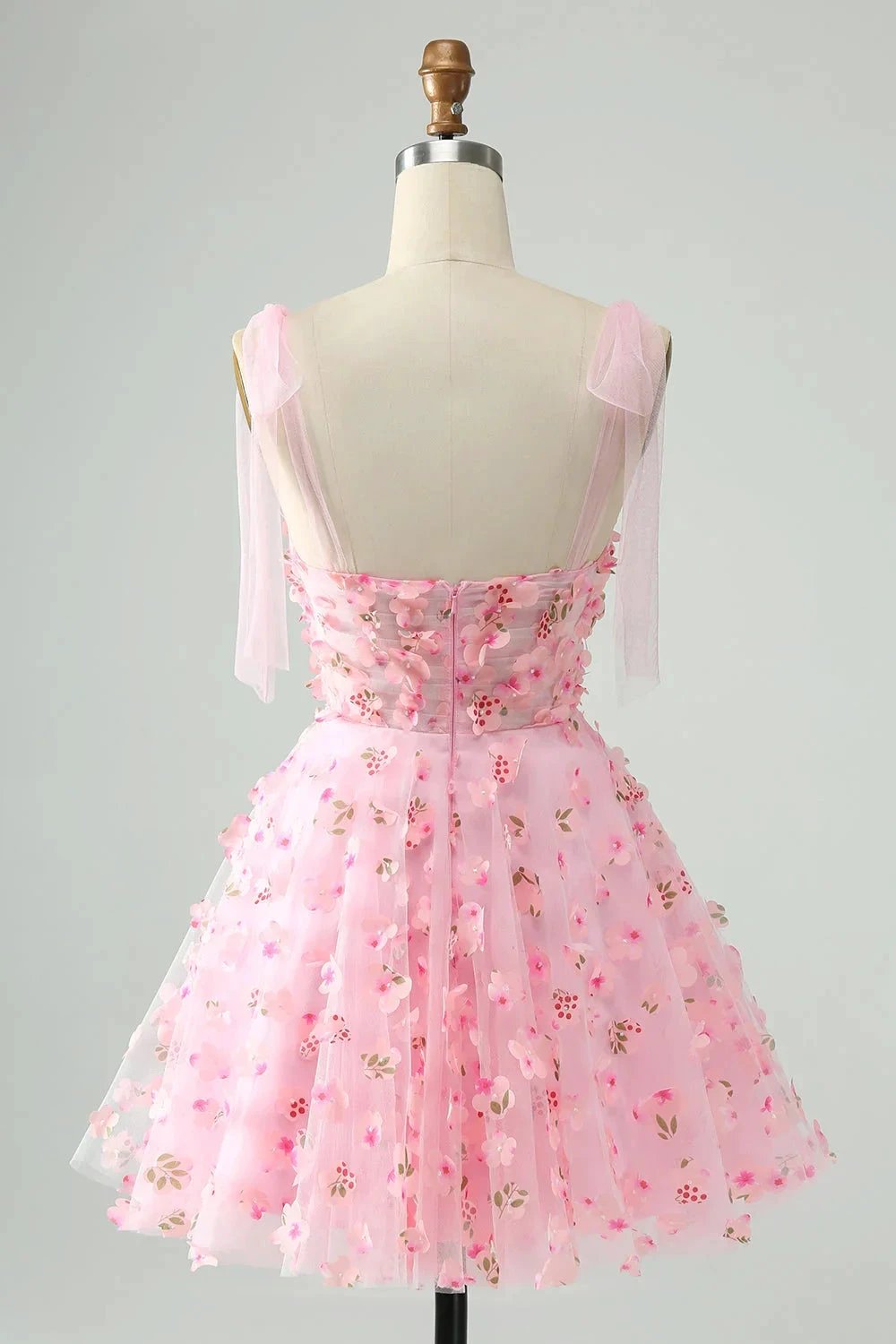 Cute Pink A Line Pearls Corset Short Homecoming Dress with Appliques Flower (ZD11446)
