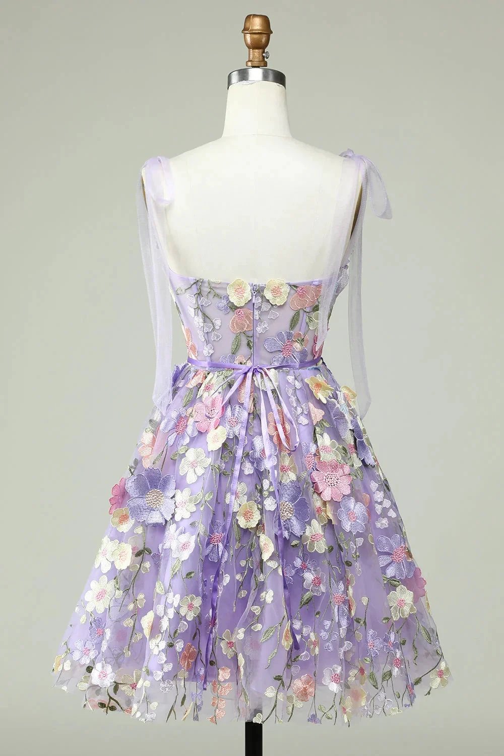 Blue A Line Spaghetti Straps Corset Homecoming Dress with 3D Flowers (ZD11554)