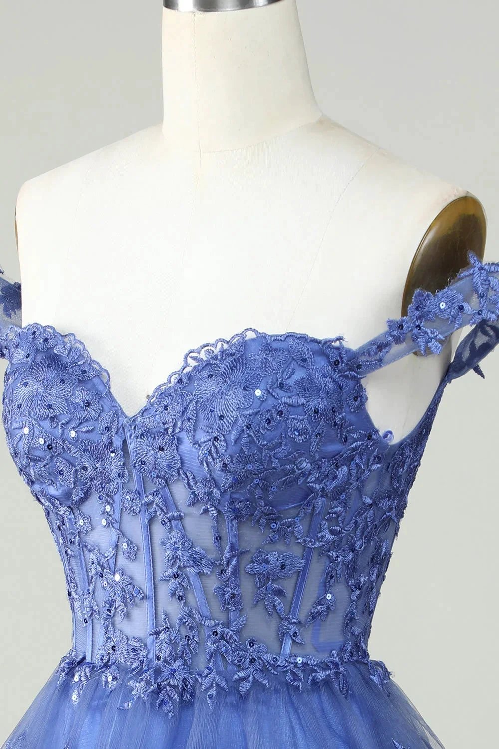 Cute A Line Corset Tiered Short Dark Blue Homecoming Dress with Lace (ZD11491)
