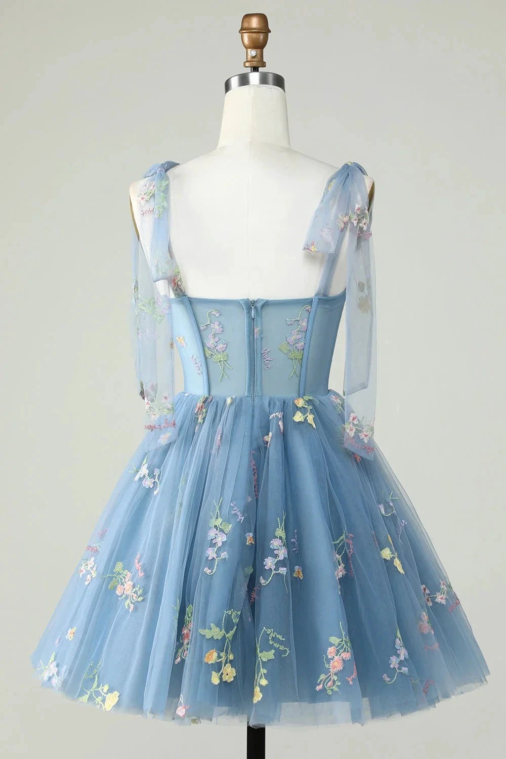 Cute Grey Blue A Line Spaghetti Straps Short Homecoming Dress with Appliques (ZD11462)