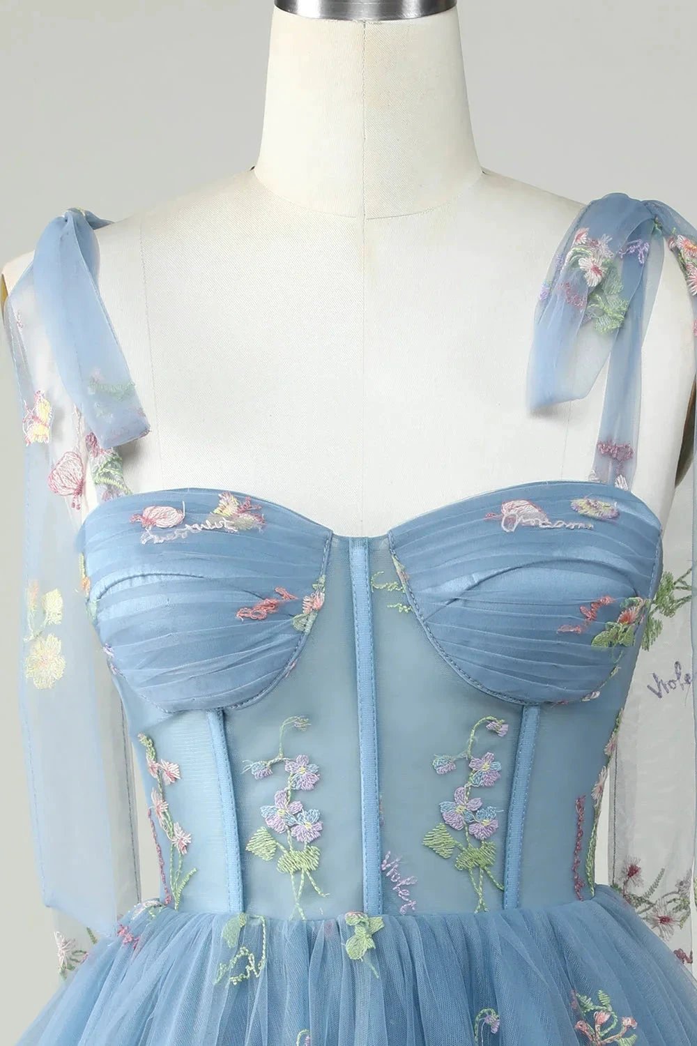 Cute Grey Blue A Line Spaghetti Straps Short Homecoming Dress with Appliques (ZD11462)