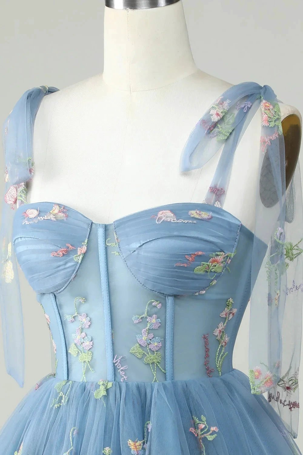 Cute Grey Blue A Line Spaghetti Straps Short Homecoming Dress with Appliques (ZD11462)