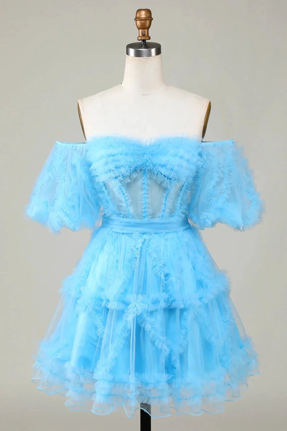Cute Blush A line Tulle Off The Shoulder Short Homecoming Dress by WEDTREND