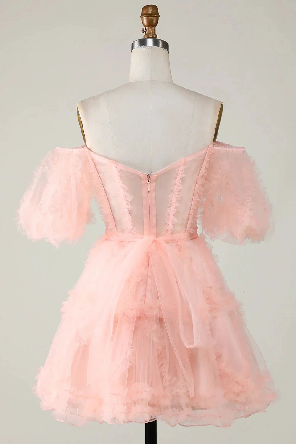 Cute Blush A line Tulle Off The Shoulder Short Homecoming Dress (ZD11473)