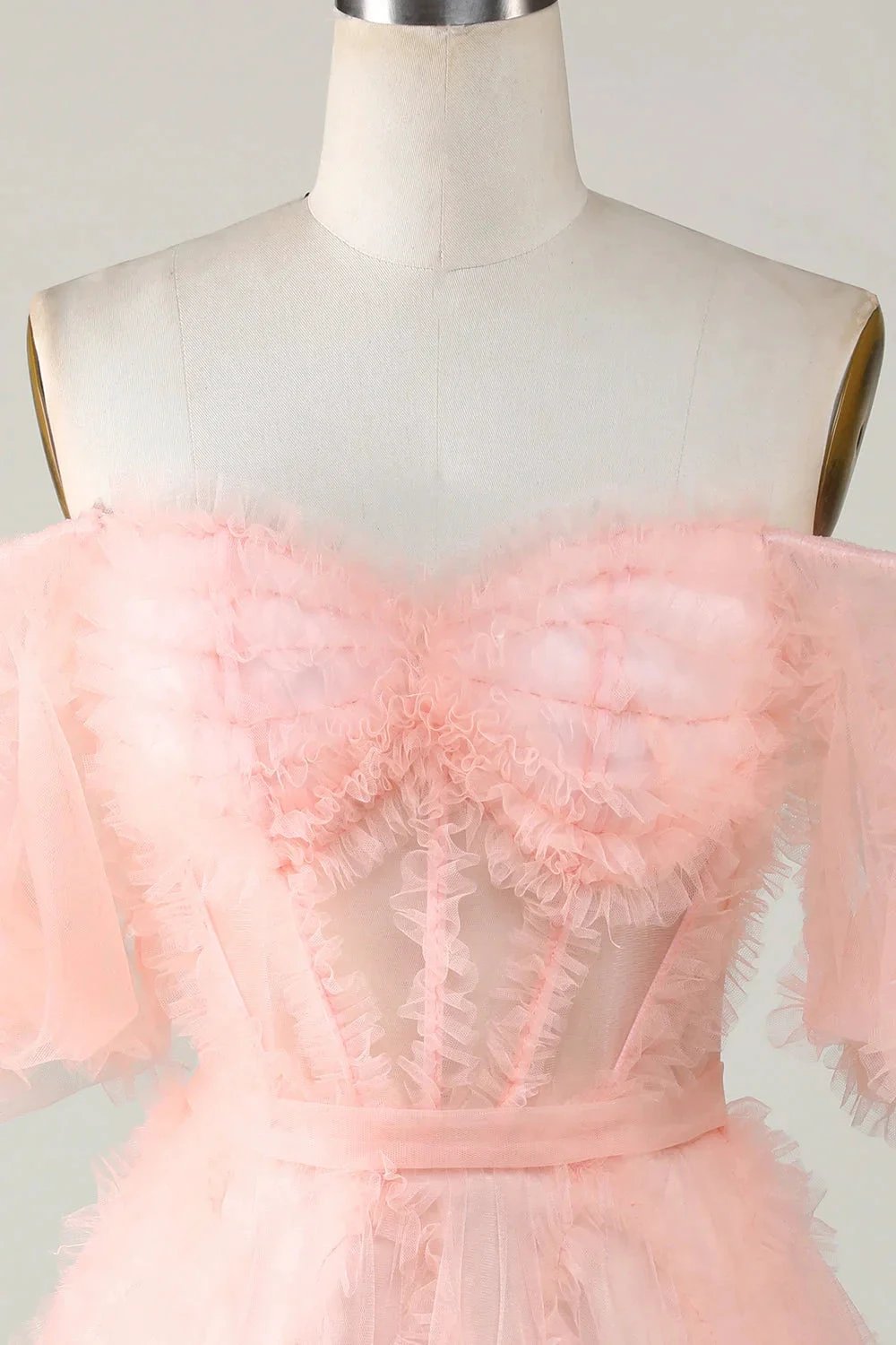 Cute Blush A line Tulle Off The Shoulder Short Homecoming Dress (ZD11473)