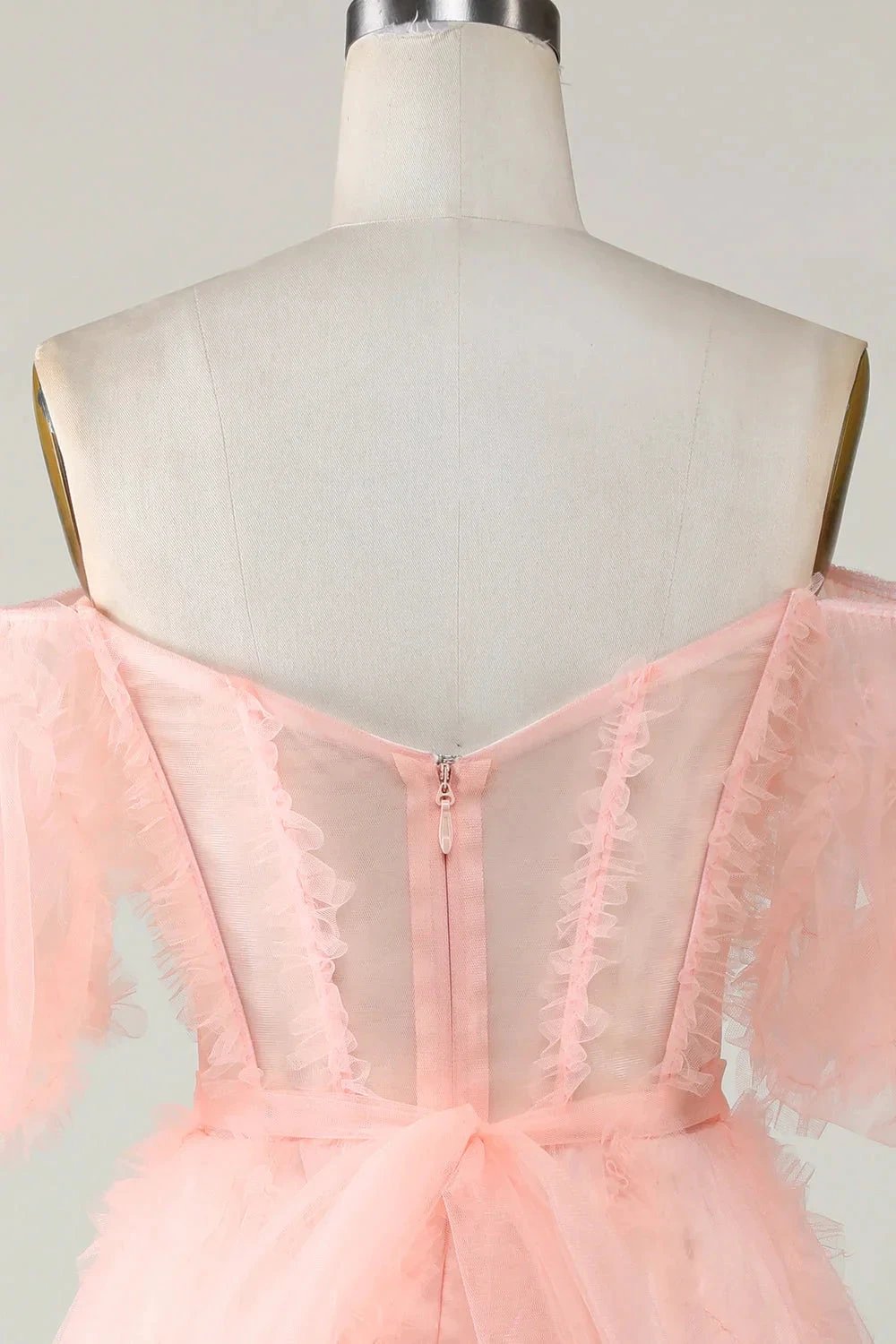Cute Blush A line Tulle Off The Shoulder Short Homecoming Dress (ZD11473)