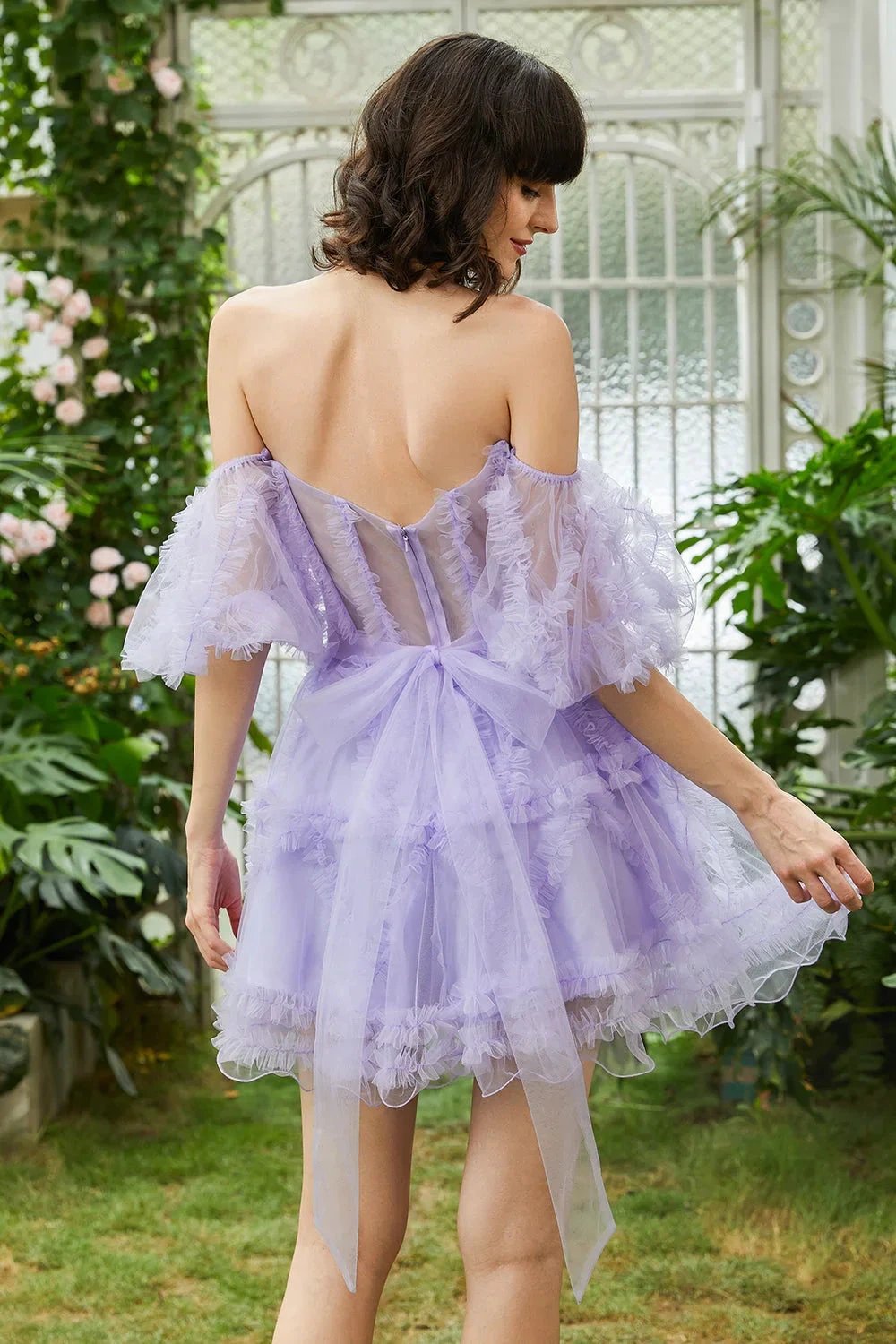 Cute Blush A line Tulle Off The Shoulder Short Homecoming Dress (ZD11473)