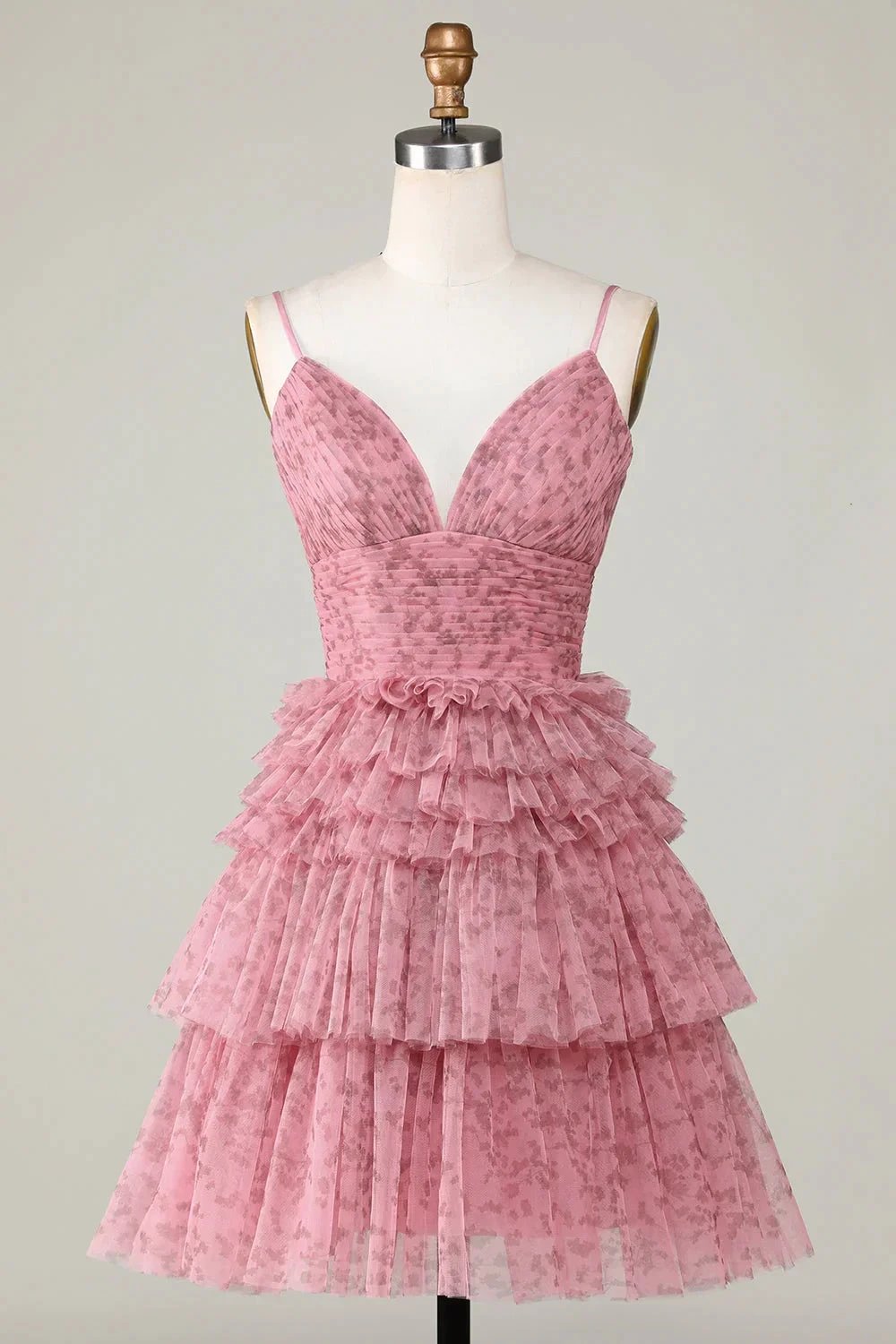 Blush Cute A Line Spaghetti Straps Short Homecoming Dress with Ruffles by WEDTREND