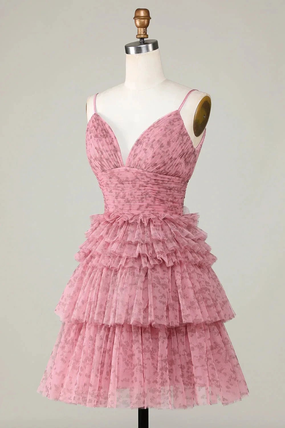 Blush Cute A Line Spaghetti Straps Short Homecoming Dress with Ruffles (ZD11543)