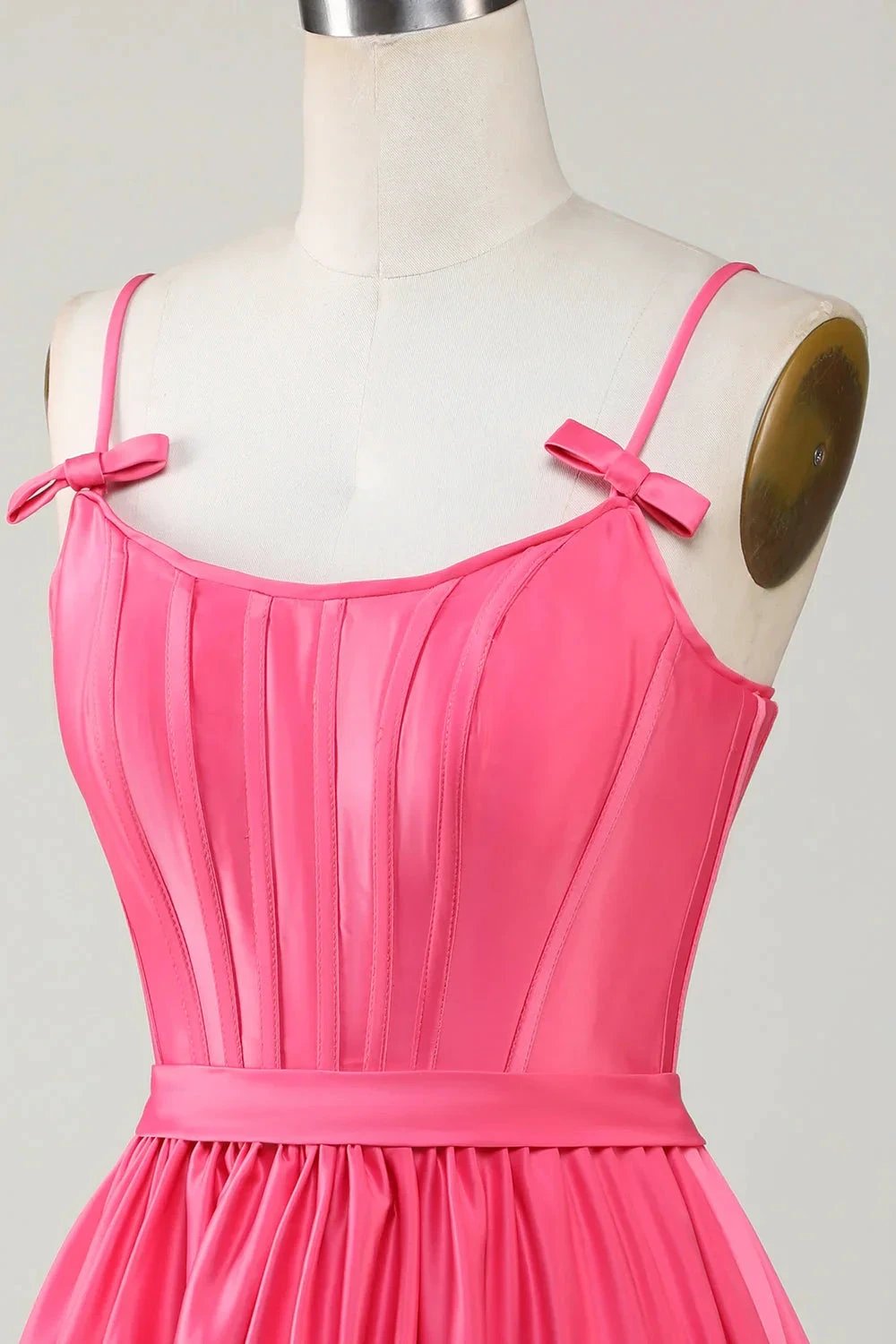 Cute Fuchsia A Line Spaghetti Straps Corset Ruffle Homecoming Dress with Bows (ZD11469)