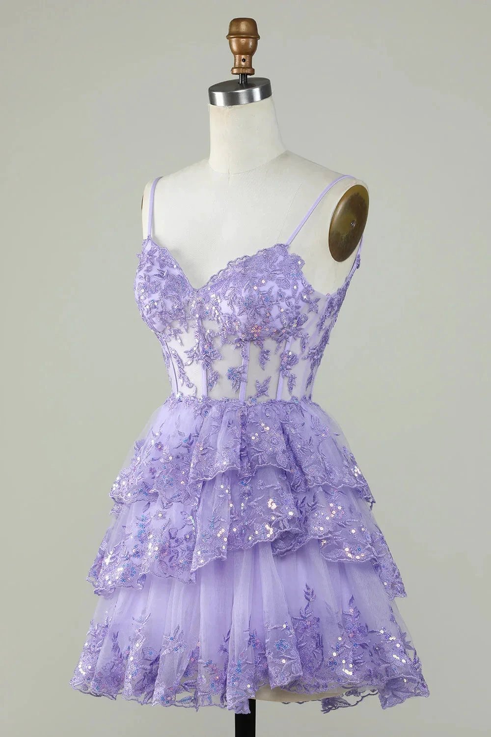 Cute Black A Line Sparkly Sequin Tiered Corset Short Homecoming Dress (ZD11484)