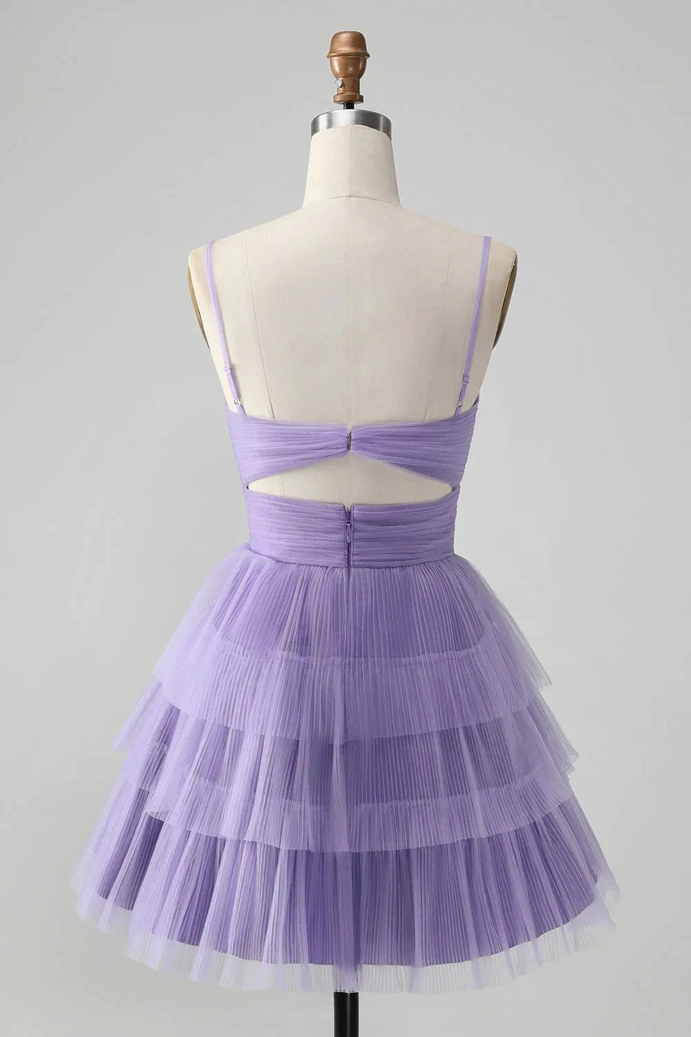Cute Purple A Line Spaghetti Straps Short Tiered Homecoming Dress with Hollow Out (ZD11438)
