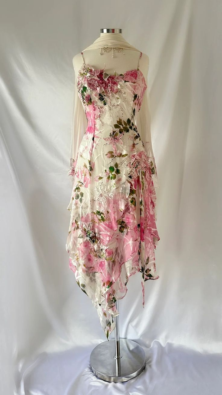 Beautiful Straps Chiffon Print Floral Evening Dress Formal Party Prom Dress
