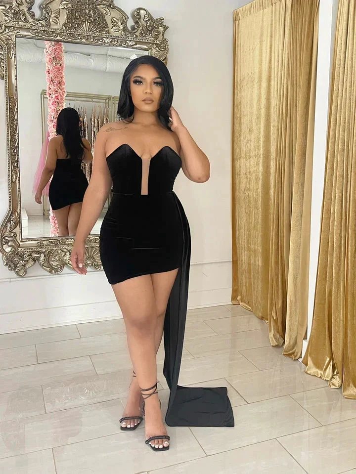Black Velvet Short Homecoming Dress Zipper Back Y06 by simplepromdress