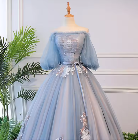 Unique blue tulle lace long prom dress blue evening dress S13770 - View 5 | VelvetHem