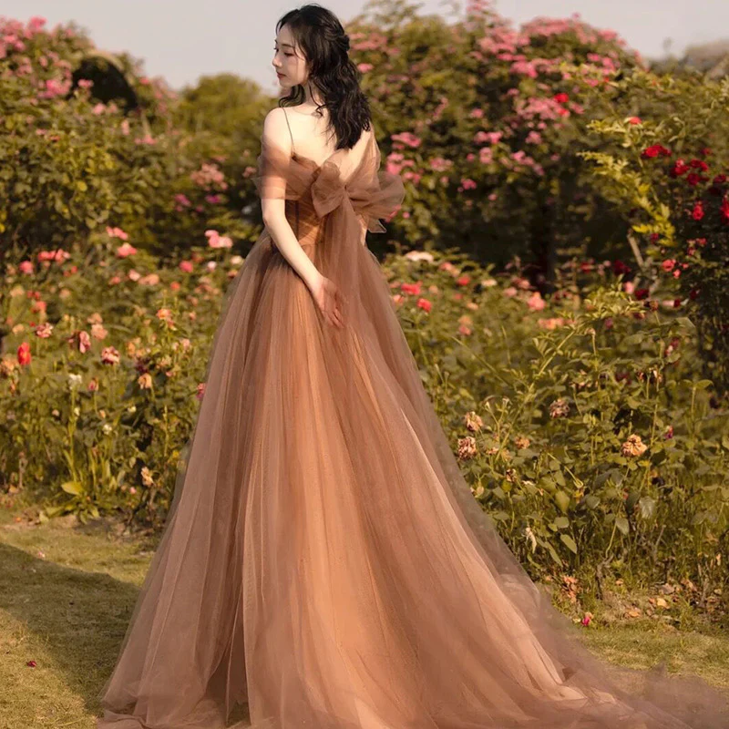 Beautiful A-line Tulle Straps Long Formal Gown Tulle Party Dresses Evening Dresses Y4643 - VelvetHem