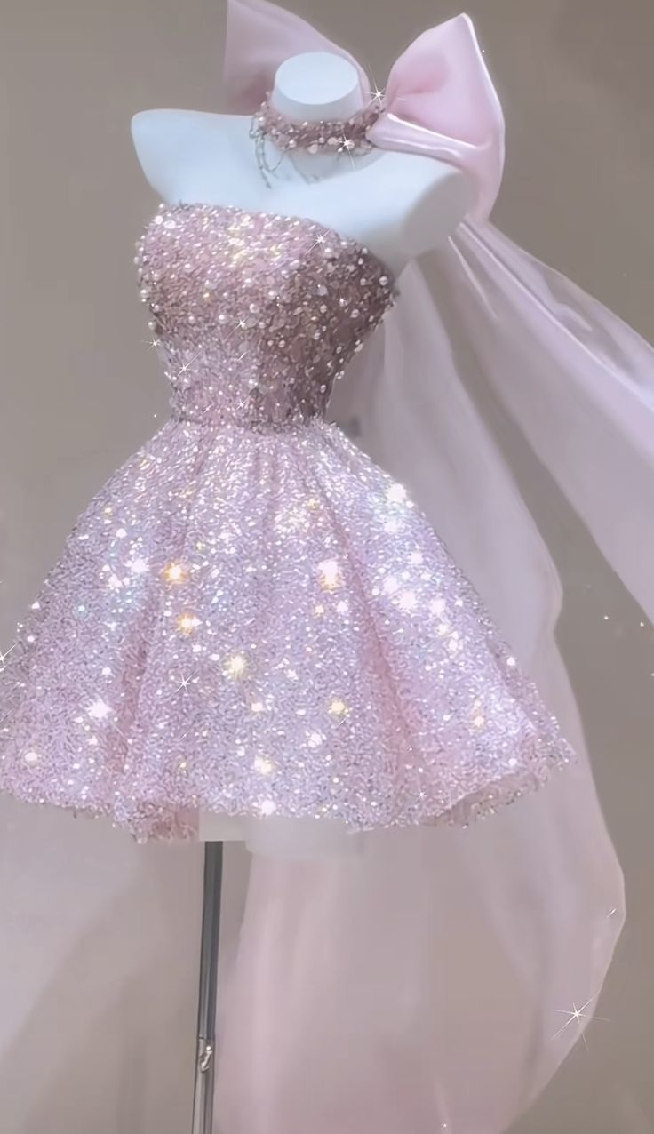 Glitter Pink Tulle Sequin Beaded A-Line Short 16th Birthday Outfits Formal Homecoming Dress - FashionDia