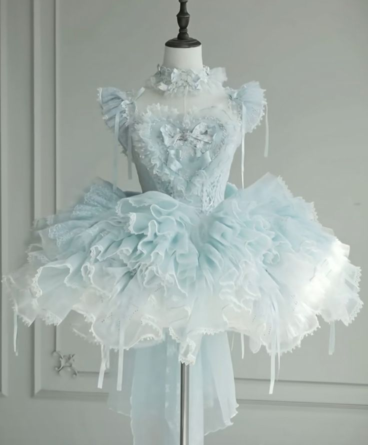 Cute Blue Tulle Lace Layered Pleated Short Birthday Dress Formal Homecoming Dress - FashionDia
