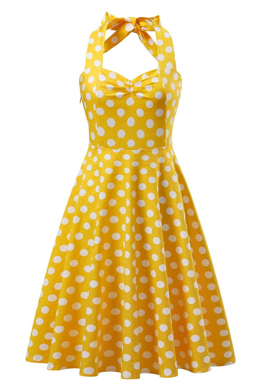 Yellow Halter Polka Dot Vintage Dress - Fashionpara
