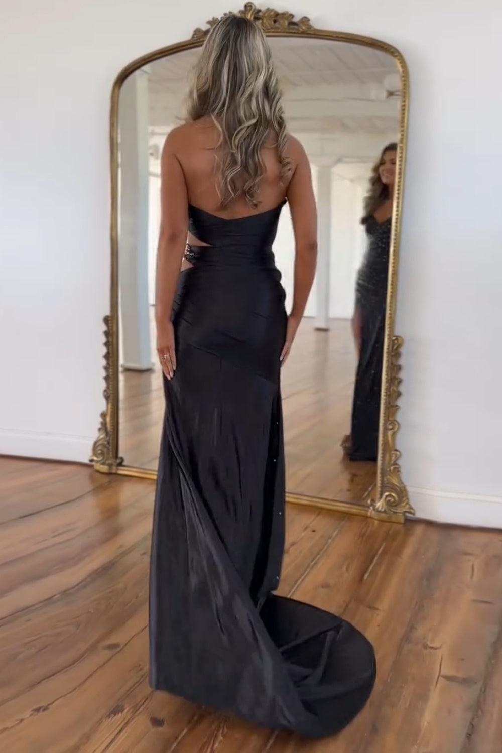 Yellow Prom Dress Beaded Mermaid Sweetheart Long Formal Dress With Slit