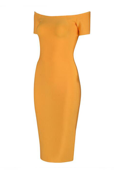 Yellow Sexy Bandage Slit Prom Dress With Short Sleeves - Fashionpara