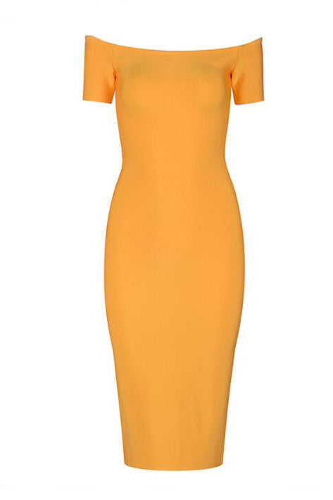 Yellow Sexy Bandage Slit Prom Dress With Short Sleeves - Fashionpara
