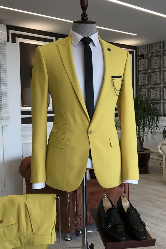 Yellow Two Piece Peaked Lapel Prom Suit