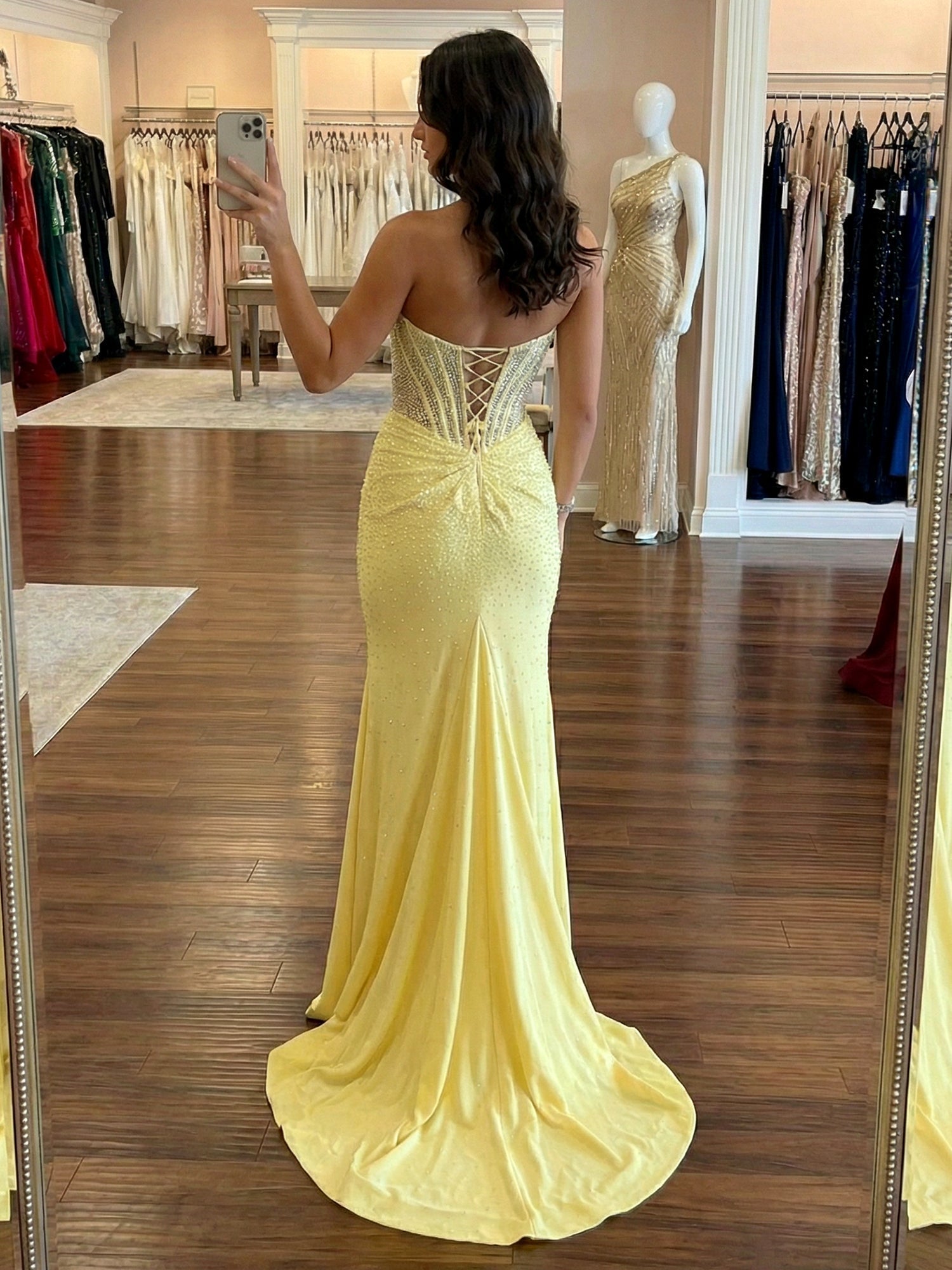 Mermaid Strapless Corset Beaded Long Prom Dress with Slit
