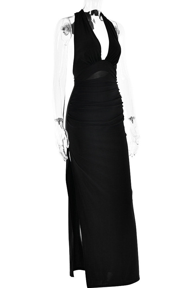 Yellow Open Back Halter Evening Gown Prom Dress - Fashionpara