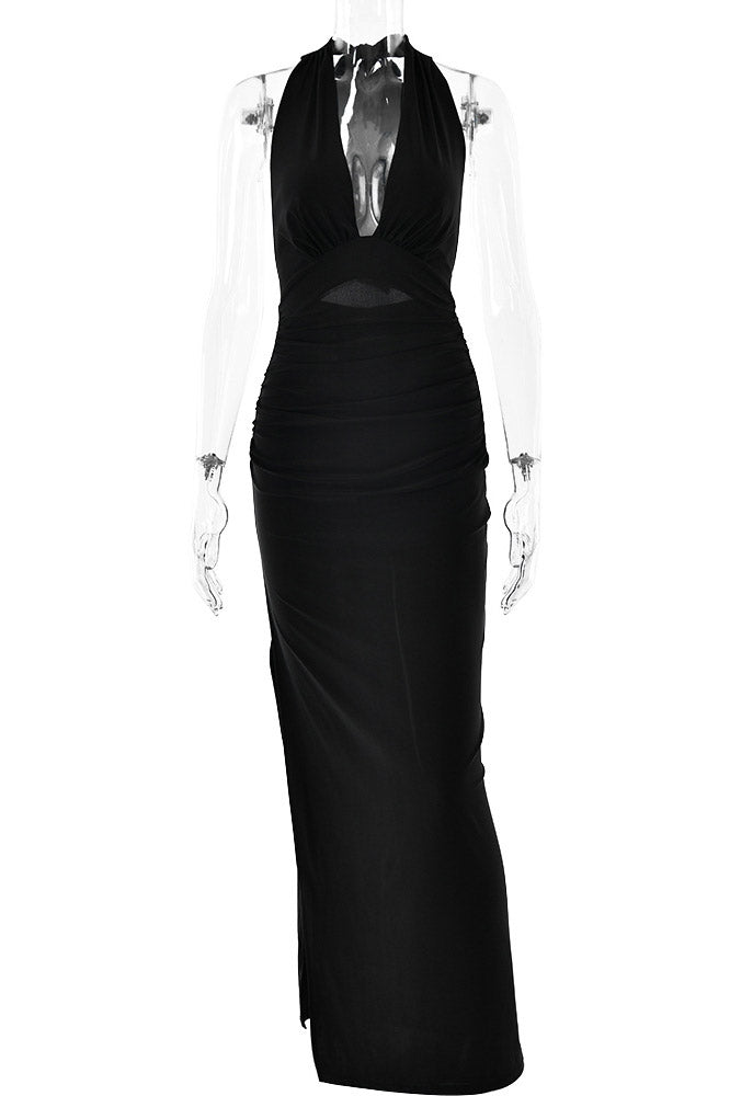 Yellow Open Back Halter Evening Gown Prom Dress - Fashionpara